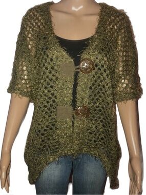 Kactus olive open knit shaggy cardigan